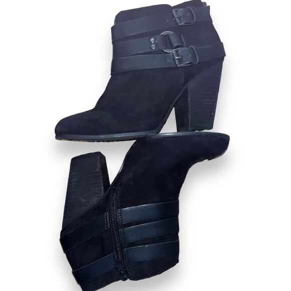 Carlos Santana Boots Womens 7.5M Hollie Side Zip Buckle Ankle Bootie Black Heels - Picture 2 of 9